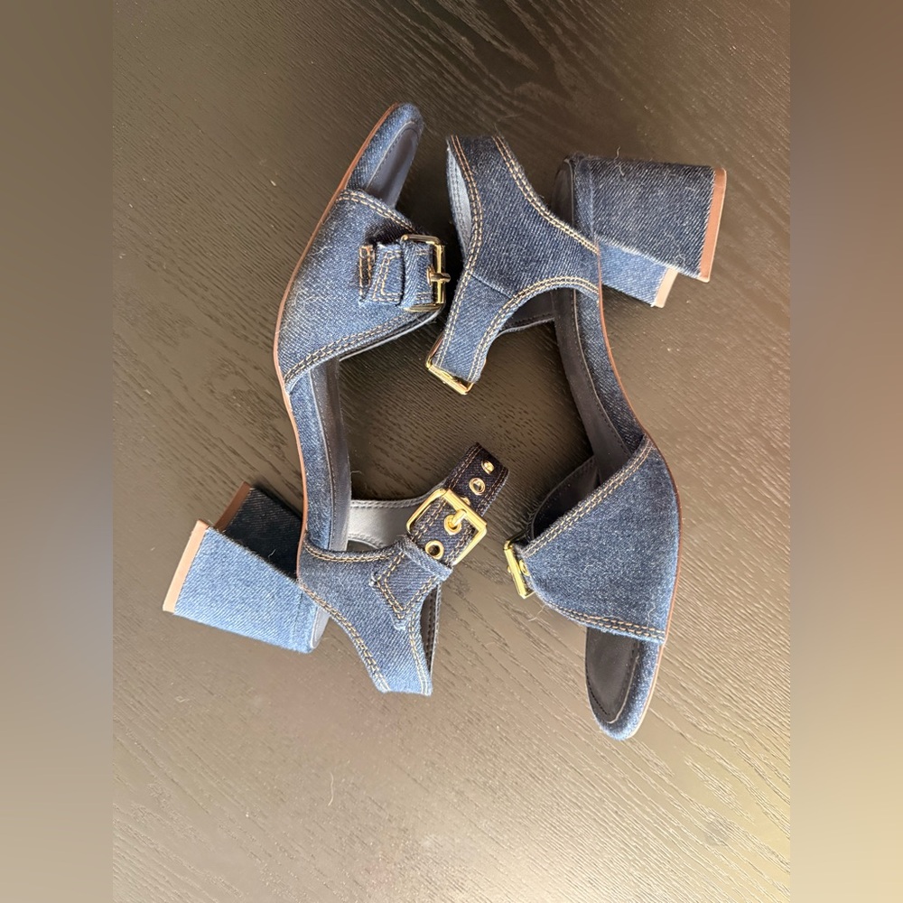 Denim Block Heel Sandals